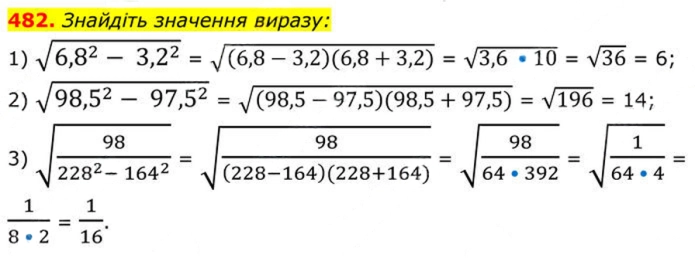Завдання №  482 - 15. Властивості арифметичного квадратного кореня - § 2. Квадратні корені. Дійсні числа - ГДЗ Алгебра 8 клас А.Г. Мерзляк, В.Б. Полонський, M.С. Якір 2025 