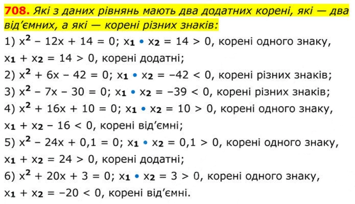 Завдання №  708 - 20. Теорема Вієта - § 3. Квадратні рівняння - ГДЗ Алгебра 8 клас А.Г. Мерзляк, В.Б. Полонський, M.С. Якір 2025 