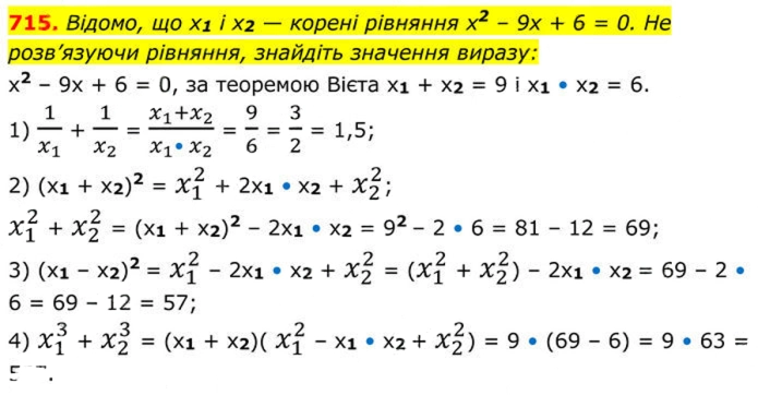 Завдання №  715 - 20. Теорема Вієта - § 3. Квадратні рівняння - ГДЗ Алгебра 8 клас А.Г. Мерзляк, В.Б. Полонський, M.С. Якір 2025 
