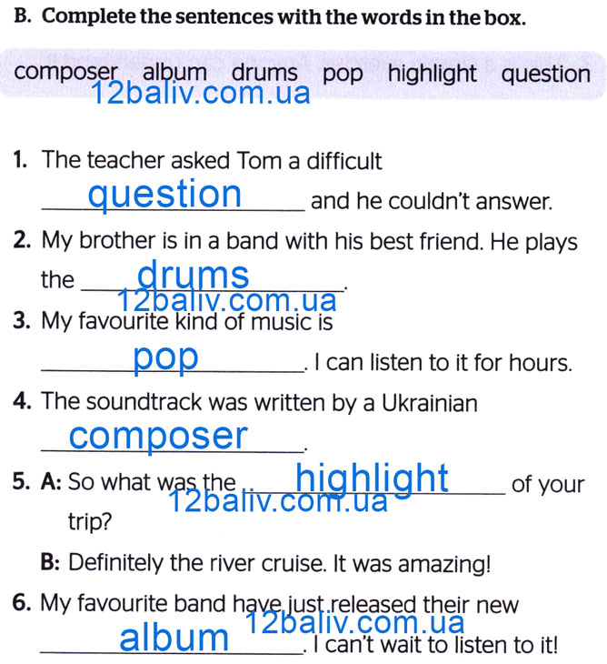 Завдання №  p.47(B) - Module 4. Music	 - ГДЗ Англійська мова 8 клас Г.К. Мітчелл, М. Малкогіанні 2025 - Робочий зошит