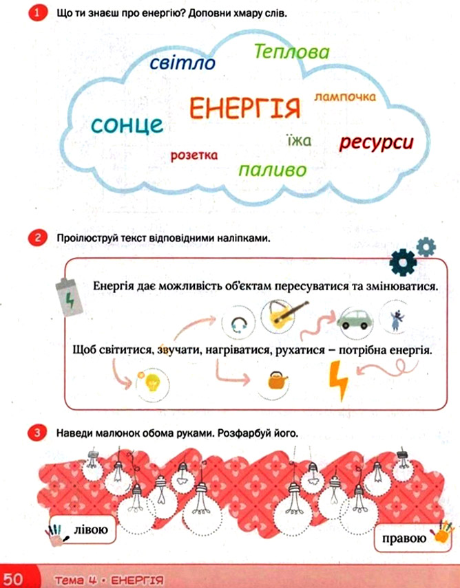 Завдання № стор. 50 - Тема 4. Енергія - ГДЗ Я досліджую світ 3 клас О.В. Волощенко, О.П. Козак 2025 - Робочий зошит – Частина 1, 2