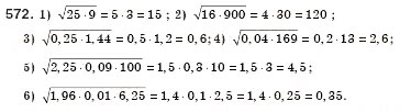 Завдання № 572 - § 17. Арифметичний квадратний корінь з добутку, дробу і степеня. Добуток і частка квадратних коренів. Тотожність (Уроки 39-41) - ГДЗ Алгебра 8 клас О.С. Істер 2008