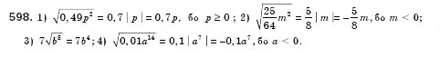 Завдання № 598 - § 17. Арифметичний квадратний корінь з добутку, дробу і степеня. Добуток і частка квадратних коренів. Тотожність (Уроки 39-41) - ГДЗ Алгебра 8 клас О.С. Істер 2008