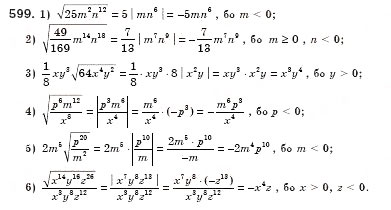 Завдання № 599 - § 17. Арифметичний квадратний корінь з добутку, дробу і степеня. Добуток і частка квадратних коренів. Тотожність (Уроки 39-41) - ГДЗ Алгебра 8 клас О.С. Істер 2008