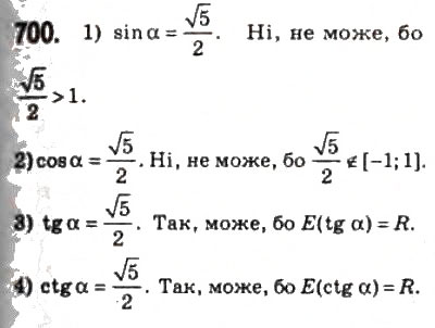 Завдання № 700 - 34. Тригонометричні функції числового аргументу - ГДЗ Алгебра 10 клас А.Г. Мерзляк, Д.А. Номіровський, В.Б. Полонський, М.С. Якір 2010 - Профільний рівень