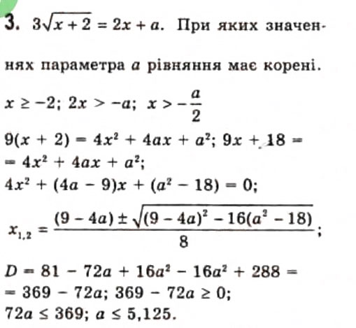 Завдання № 3 - § 13. Розв'язування ірраціональних рівнянь та нерівностей з параматрами - ГДЗ Алгебра 10 клас Є.П. Нелін 2010 - Профільний рівень