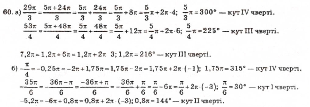 Завдання № 60 - Розділ 1. Тригонометричні функції - ГДЗ Алгебра 10 клас В.Р. Кравчук 2010 - Академічний рівень