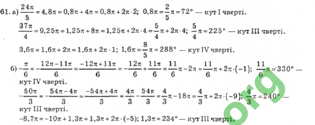 Завдання № 61 - Розділ 1. Тригонометричні функції - ГДЗ Алгебра 10 клас В.Р. Кравчук 2010 - Академічний рівень