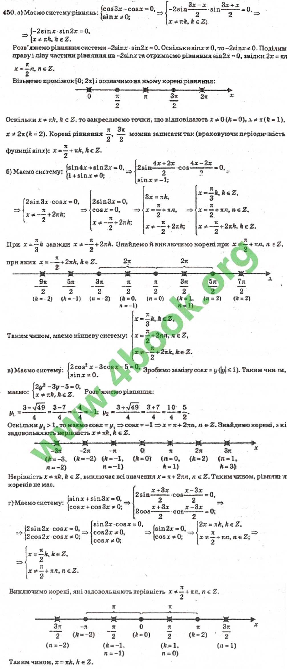 Завдання № 450 - Розділ 3. Тригонометричні рівняння і нерівності - ГДЗ Алгебра 10 клас В.Р. Кравчук 2010 - Академічний рівень