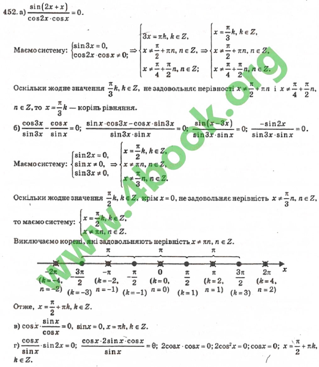 Завдання № 452 - Розділ 3. Тригонометричні рівняння і нерівності - ГДЗ Алгебра 10 клас В.Р. Кравчук 2010 - Академічний рівень
