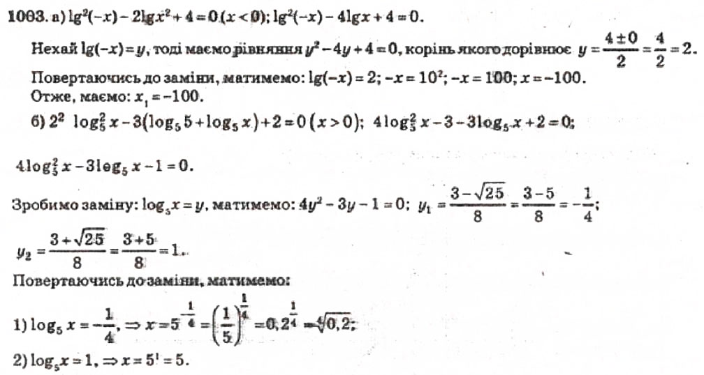Завдання № 1003 - Розділ 6. Логарифмічна функція - ГДЗ Алгебра 10 клас В.Р. Кравчук 2010 - Академічний рівень
