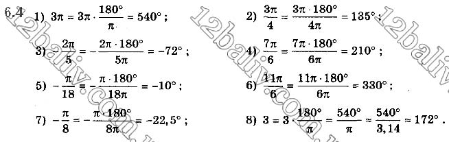 Завдання №  6.4 - § 6. Радіанне вимірювання кутів - ГДЗ Математика 10 клас Є.П.Нелін 2018 - Рівень стандарту