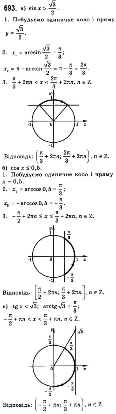 Завдання № 693 - § 18. Тригонометричні рівняння і нерівності - ГДЗ Математика 10 клас Г.П. Бевз, В.Г. Бевз 2011 - Рівень стандарту