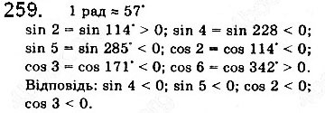 Завдання № 259 - § 7. Тригонометричні функції числового аргументу - ГДЗ Математика 10 клас Г. П. Бевз, В. Г. Бевз 2018 - Рівень стандарту