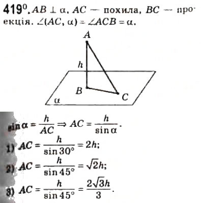Завдання № 419 - § 11. Теорема про три перпендикуляри - ГДЗ Геометрія 10 клас М.І. Бурда, Н.А. Тарасенкова 2010 - Академічний рівень