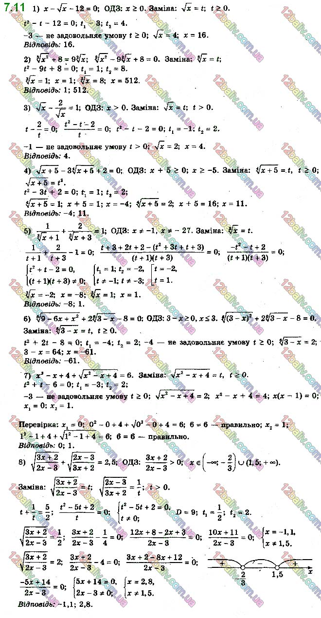 Завдання № 7.11 - 7. Ірраціональні рівняння - ГДЗ Математика 10 клас А.Г. Мерзляк, Д.А. Номіровський, В.Б. Полонський, М.С.Якір 2018 - Рівень стандарту