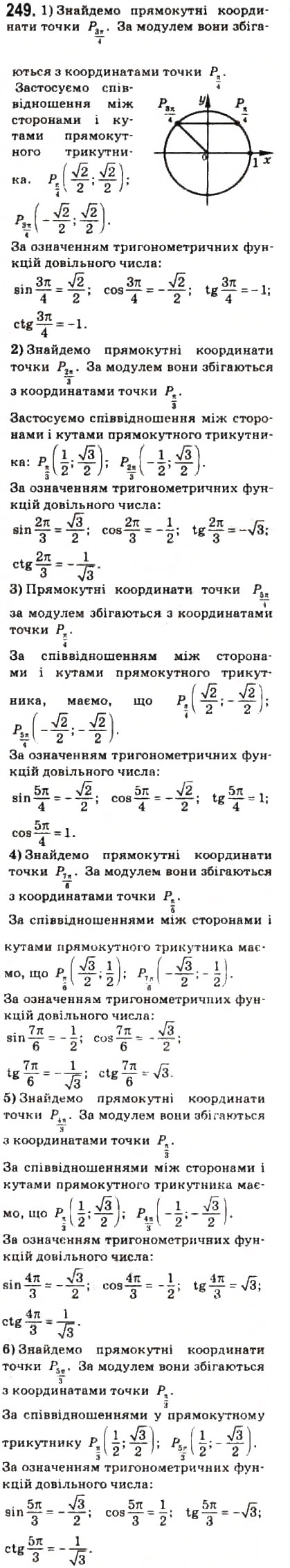 Завдання № 249 - § 13. Тригонометричні функції числового аргументу - ГДЗ Математика 10 клас О.М. Афанасьєва, Я.С. Бродський, О.Л. Павлов 2010