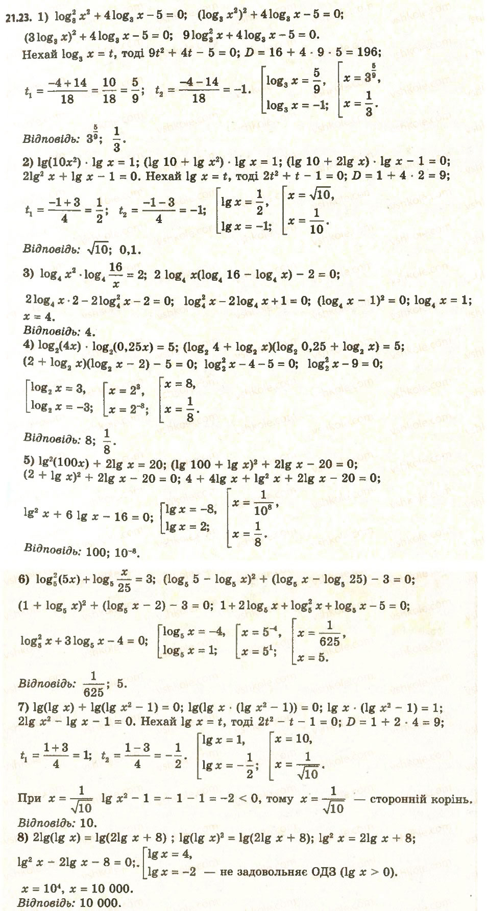 Завдання № 23 - 21. Логарифмічні рівняння - ГДЗ Алгебра 11 клас А.Г. Мерзляк, Д.А. Номіровський, В.Б. Полонський, М.С. Якір 2011 - Академічний, профільний рівні