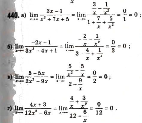 Завдання № 440 - § 11. Границя функції на нескінченності - ГДЗ Алгебра 11 клас Г.П. Бевз, В.Г. Бевз, Н.Г. Владимирова 2011 - Академічний, профільний рівні