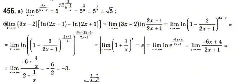 Завдання № 456 - § 11. Границя функції на нескінченності - ГДЗ Алгебра 11 клас Г.П. Бевз, В.Г. Бевз, Н.Г. Владимирова 2011 - Академічний, профільний рівні