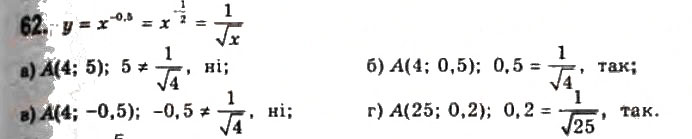 Завдання № 62 - § 2. Степені з дійсними показниками - ГДЗ Алгебра 11 клас Г.П. Бевз, В.Г. Бевз, Н.Г. Владимирова 2011 - Академічний, профільний рівні
