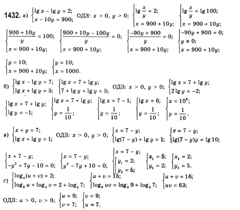 Завдання № 1432 - § 39. Системи рівнянь та методи їх розв'язування - ГДЗ Алгебра 11 клас Г.П. Бевз, В.Г. Бевз, Н.Г. Владимирова 2011 - Академічний, профільний рівні