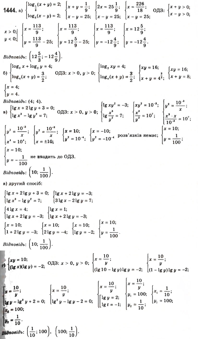 Завдання № 1444 - § 39. Системи рівнянь та методи їх розв'язування - ГДЗ Алгебра 11 клас Г.П. Бевз, В.Г. Бевз, Н.Г. Владимирова 2011 - Академічний, профільний рівні