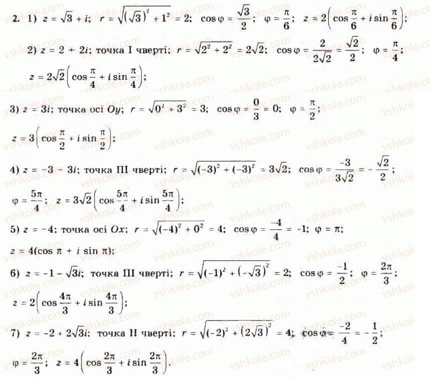 Завдання № 2 - Тригонометрична форма комплексного числа - ГДЗ Алгебра 11 клас Є.П. Нелін, О.Є. Долгова 2011 - Академічний рівень, профільний рівні
