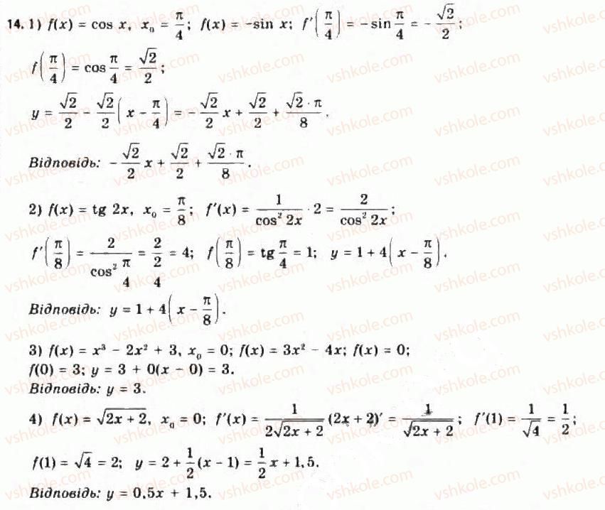 Завдання № 14 - § 4. Похідні елементарних функцій - ГДЗ Алгебра 11 клас Є.П. Нелін, О.Є. Долгова 2011 - Академічний рівень, профільний рівні