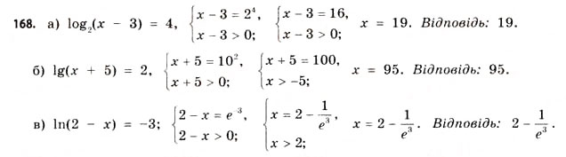 Завдання № 168 - § 5. Логарифмічні рівняння та нерівності - ГДЗ Математика 11 клас Г.П. Бевз, В.Г. Бевз 2011 - Рівень стандарту
