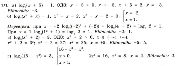 Завдання № 171 - § 5. Логарифмічні рівняння та нерівності - ГДЗ Математика 11 клас Г.П. Бевз, В.Г. Бевз 2011 - Рівень стандарту