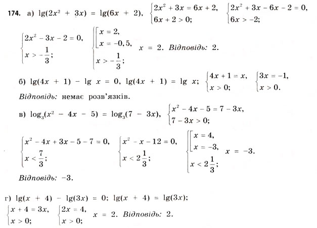 Завдання № 174 - § 5. Логарифмічні рівняння та нерівності - ГДЗ Математика 11 клас Г.П. Бевз, В.Г. Бевз 2011 - Рівень стандарту