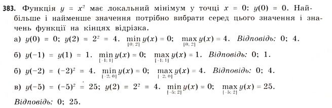 Завдання № 383 - § 11. Найбільші та найменші значення функції - ГДЗ Математика 11 клас Г.П. Бевз, В.Г. Бевз 2011 - Рівень стандарту