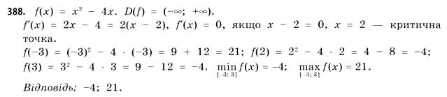 Завдання № 388 - § 11. Найбільші та найменші значення функції - ГДЗ Математика 11 клас Г.П. Бевз, В.Г. Бевз 2011 - Рівень стандарту
