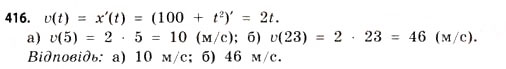 Завдання № 416 - § 12. Похідна як швидкість - ГДЗ Математика 11 клас Г.П. Бевз, В.Г. Бевз 2011 - Рівень стандарту