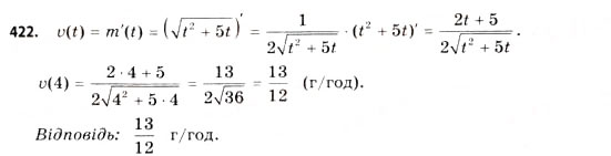 Завдання № 422 - § 12. Похідна як швидкість - ГДЗ Математика 11 клас Г.П. Бевз, В.Г. Бевз 2011 - Рівень стандарту