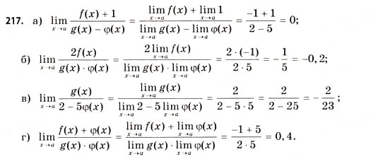 Завдання № 217 - § 6. Границя функції - ГДЗ Математика 11 клас Г.П. Бевз, В.Г. Бевз 2011 - Рівень стандарту