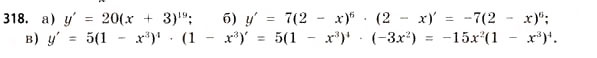 Завдання № 318 - § 9. Похідна складеної функції - ГДЗ Математика 11 клас Г.П. Бевз, В.Г. Бевз 2011 - Рівень стандарту