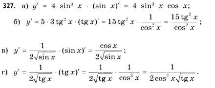 Завдання № 327 - § 9. Похідна складеної функції - ГДЗ Математика 11 клас Г.П. Бевз, В.Г. Бевз 2011 - Рівень стандарту