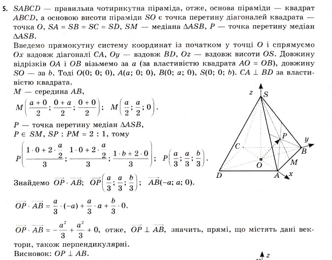 Завдання № 5 - § 8. Розв’язування задач координатно-векторним методом - ГДЗ Геометрія 11 клас Г.В. Апостолова 2011 - Академічний, профільний рівні