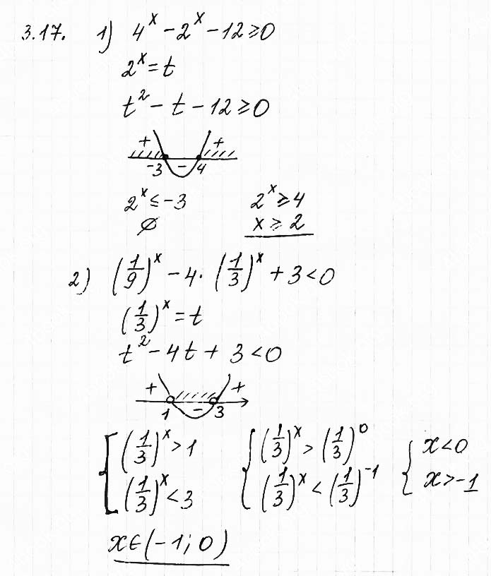 Завдання №  3.17(1-2) - 3. Показникові нерівност - АЛГЕБРА: Розділ 1. Показникова та логарифмічна функції - ГДЗ Математика 11 клас О. С. Істер 2019 