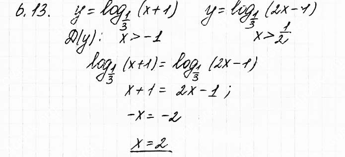 Завдання №  6.13 - 6. Логарифмічні рівняння - АЛГЕБРА: Розділ 1. Показникова та логарифмічна функції - ГДЗ Математика 11 клас О. С. Істер 2019 