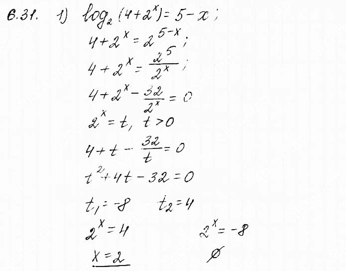 Завдання №  6.31 (1) - 6. Логарифмічні рівняння - АЛГЕБРА: Розділ 1. Показникова та логарифмічна функції - ГДЗ Математика 11 клас О. С. Істер 2019 