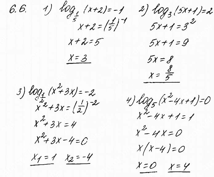 Завдання №  6.6 - 6. Логарифмічні рівняння - АЛГЕБРА: Розділ 1. Показникова та логарифмічна функції - ГДЗ Математика 11 клас О. С. Істер 2019 