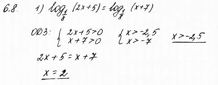 Завдання №  6.8 (1) - 6. Логарифмічні рівняння - АЛГЕБРА: Розділ 1. Показникова та логарифмічна функції - ГДЗ Математика 11 клас О. С. Істер 2019 