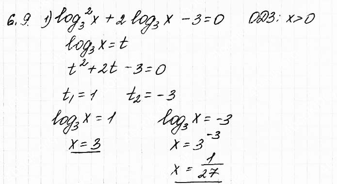 Завдання №  6.9 (1) - 6. Логарифмічні рівняння - АЛГЕБРА: Розділ 1. Показникова та логарифмічна функції - ГДЗ Математика 11 клас О. С. Істер 2019 
