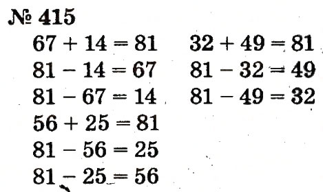 Завдання № 415 - Розділ 3. Усне додавання і віднімання чисел у межах 100 з переходом через розряд - ГДЗ Математика 2 клас Ф.М. Рівкінд, Л.В. Оляницька 2012