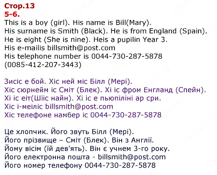 Завдання №
стор.13 (5-6) - UNIT 1. ME, MY FAMILY AND FRIENDS - ГДЗ Англійська мова 3 клас О.Д. Карпюк 2020