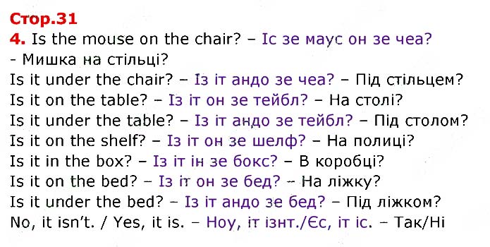 Завдання №
стор.31 (4) - UNIT 1. ME, MY FAMILY AND FRIENDS - ГДЗ Англійська мова 3 клас О.Д. Карпюк 2020