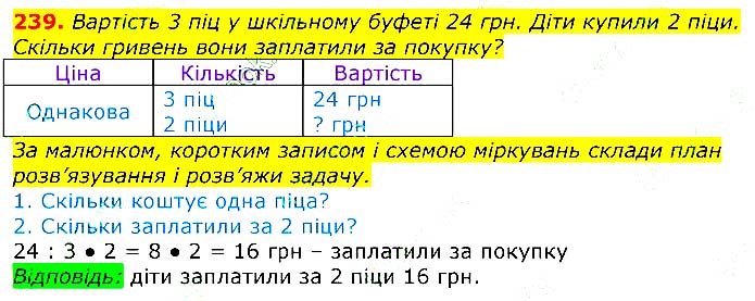 Завдання № 239 - Відповіді до вправ - ЧАСТИНА 1 - ГДЗ Математика 3 клас Г.П. Лишенко 2020 - (1, 2 частина)